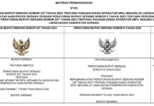 Matriks Perbandingan Atas Peraturan Bupati Serang Nomor 257 Tahun 2023 Dengan Peraturan Bupati Serang Nomor 8 Tahun 2025